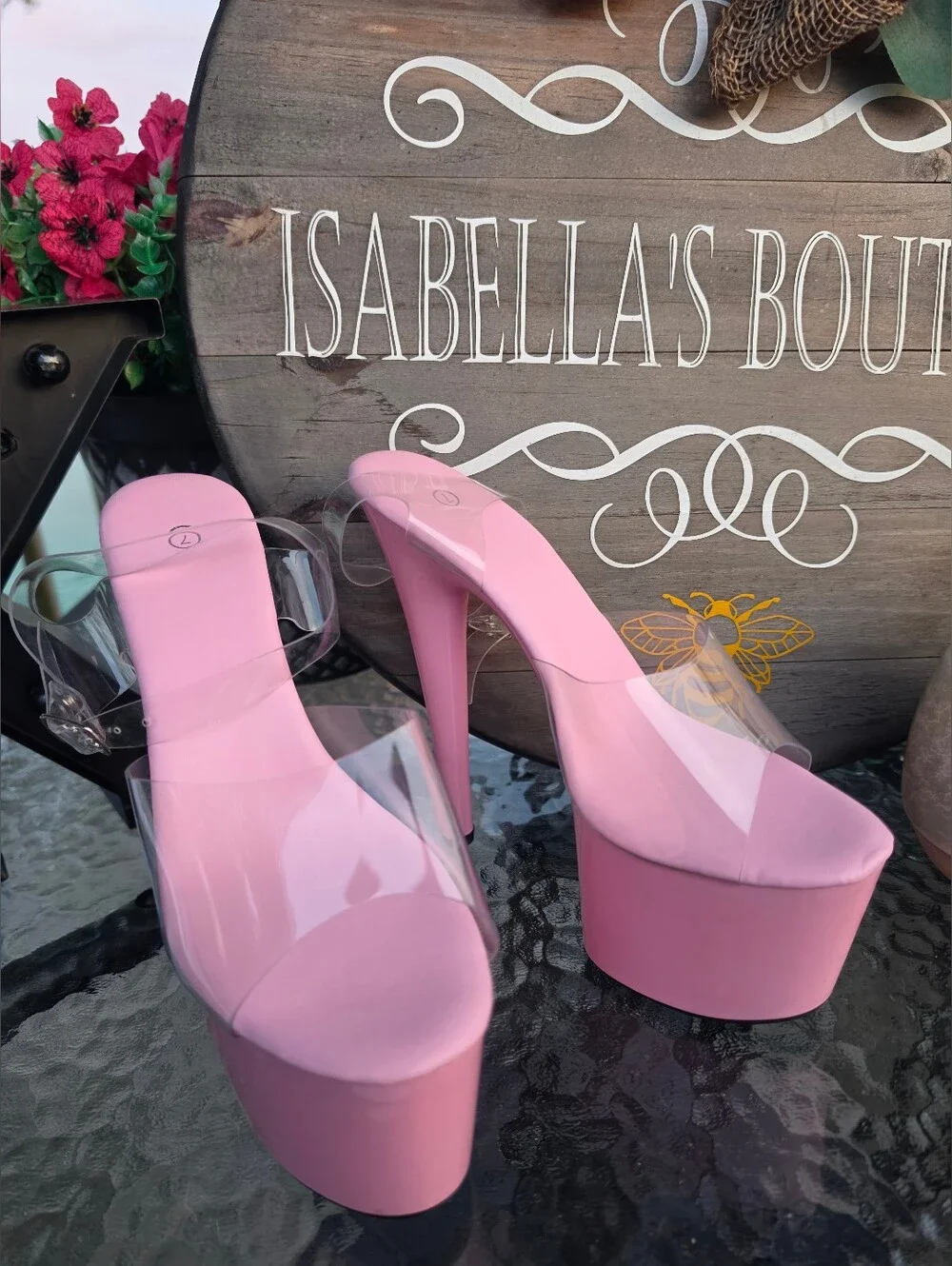 Pink Patent Clear-Strap Platform Heels